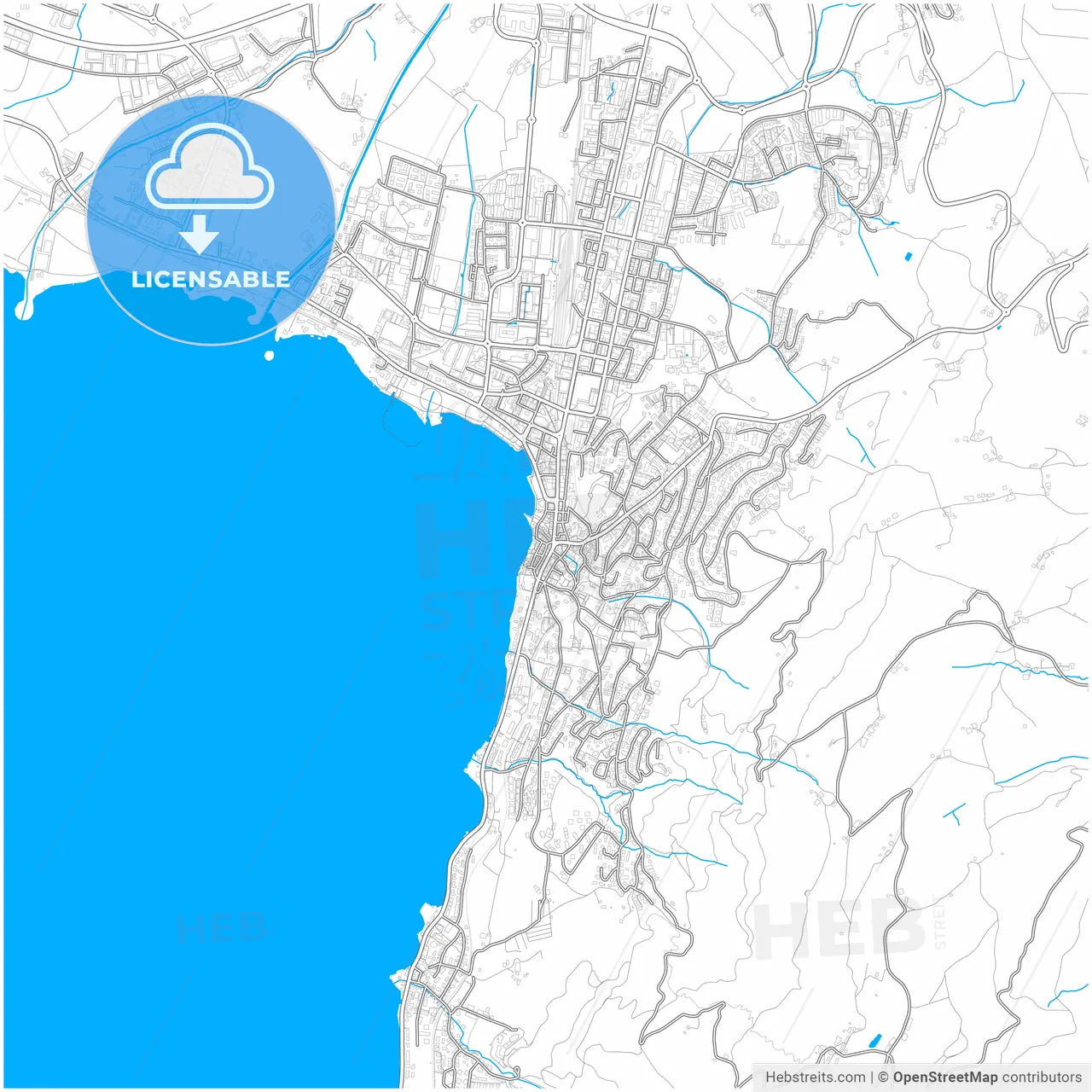 Zug, Switzerland, city map with high resolution roads.