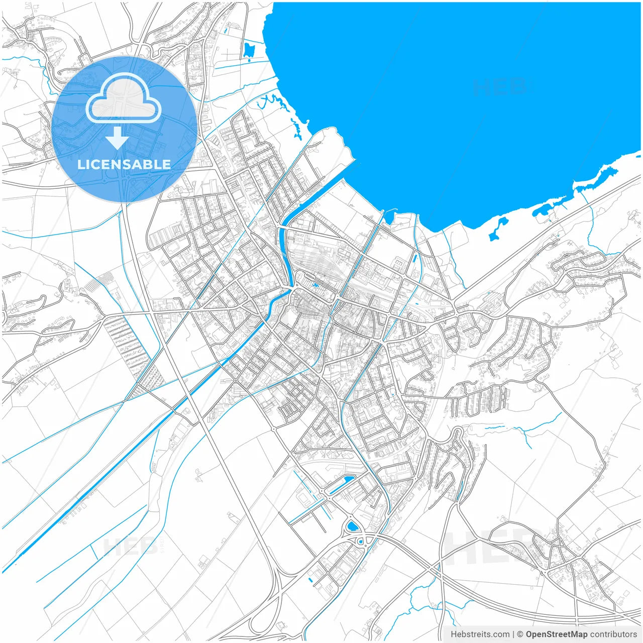 Yverdon-les-Bains, Switzerland, city map with high resolution roads.