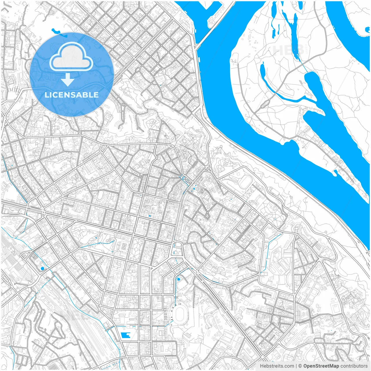 Kyiv, Kyiv, Ukraine, city map with high resolution roads.