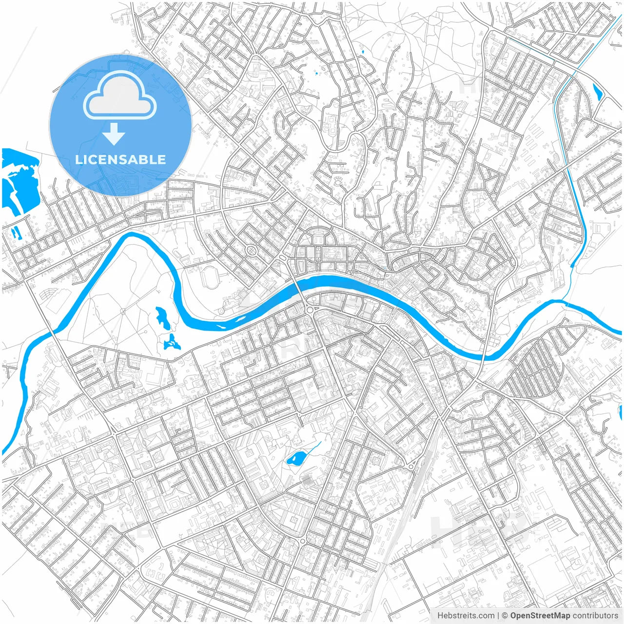 Uzhhorod, Zakarpattia Oblast, Ukraine, city map with high resolution roads.