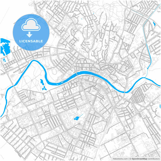 Uzhhorod, Zakarpattia Oblast, Ukraine, city map with high resolution roads.