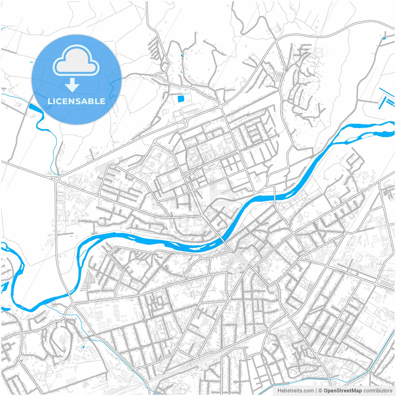 Mukachevo, Zakarpattia Oblast, Ukraine, city map with high resolution roads.