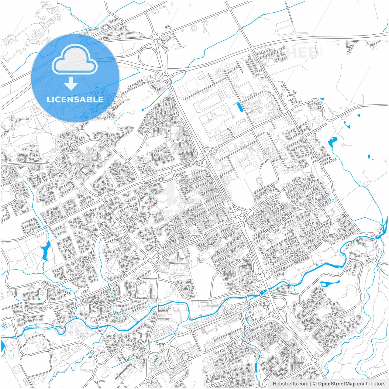 Livingston, West Lothian, Scotland, city map with high resolution roads.