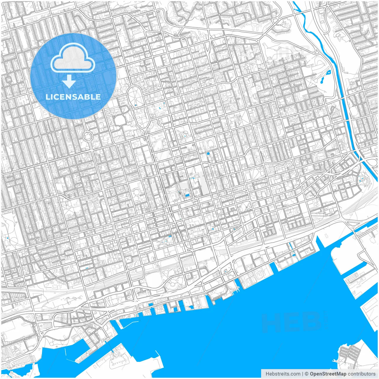 Toronto, Ontario, Canada, city map with high resolution roads.