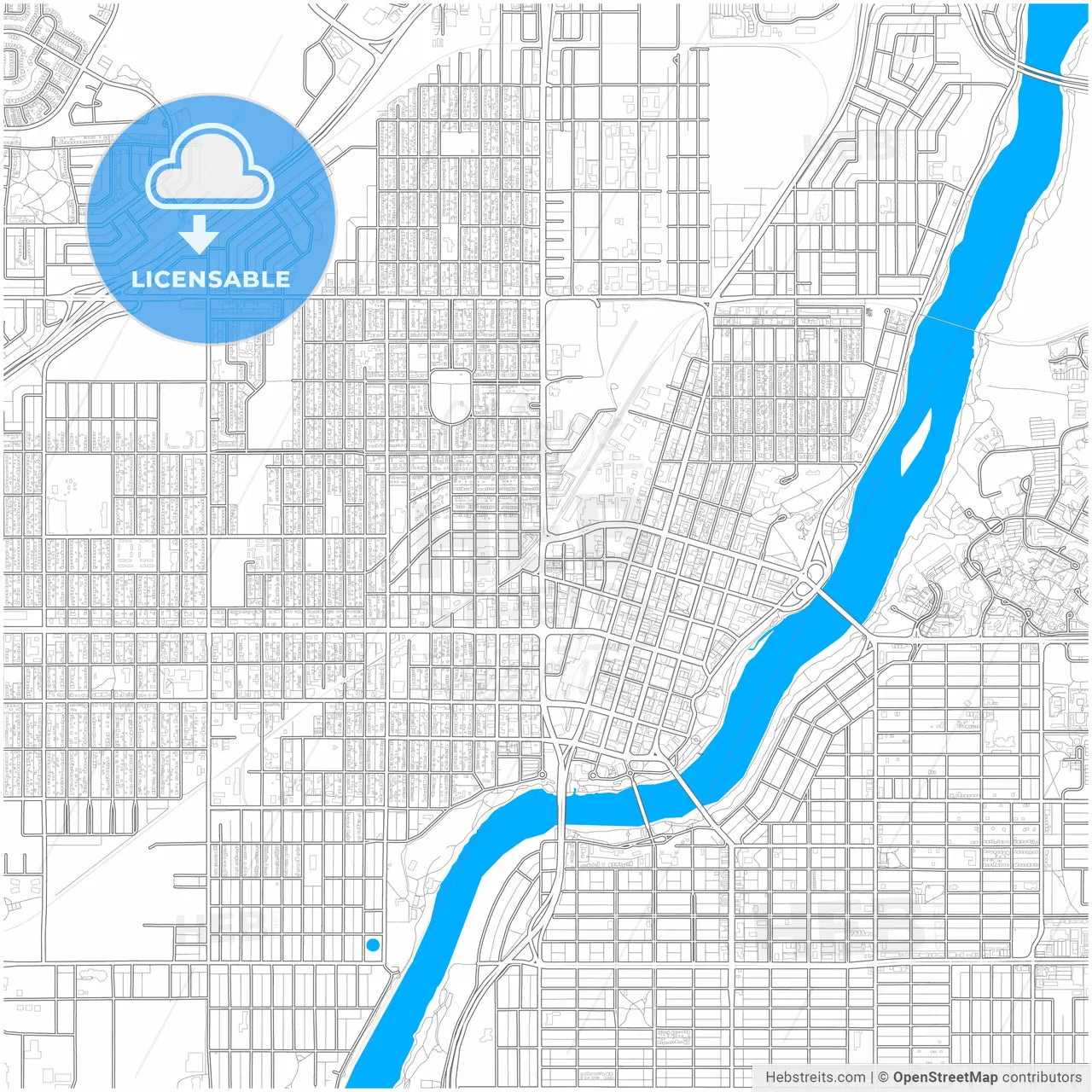 Saskatoon, Saskatchewan, Canada, city map with high resolution roads.