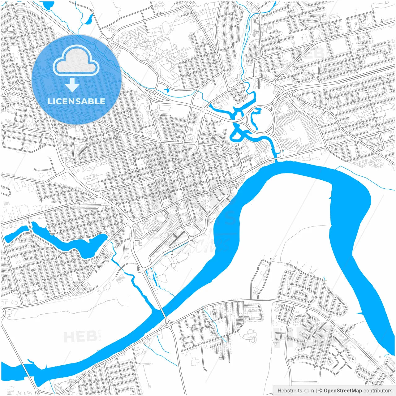 Moncton, New Brunswick, Canada, city map with high resolution roads.