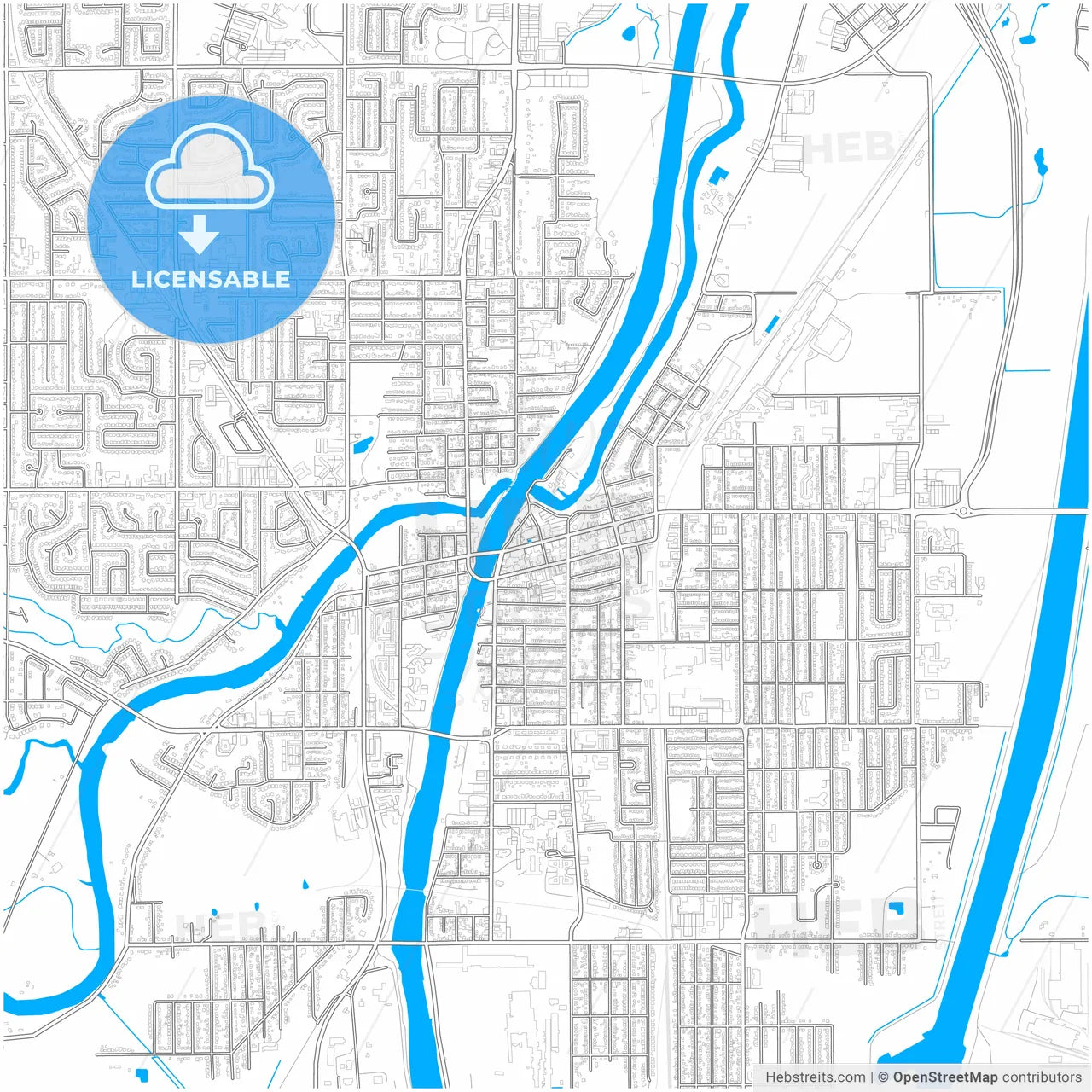 Welland, Ontario, Canada, city map with high resolution roads.