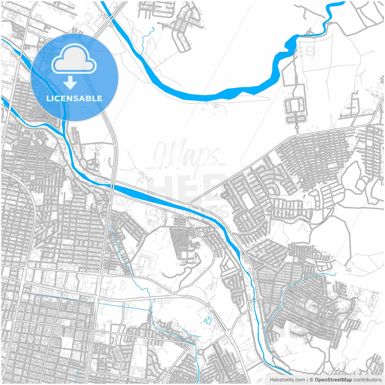 San Pedro Sula, Cortés, Honduras, city map with high resolution roads.