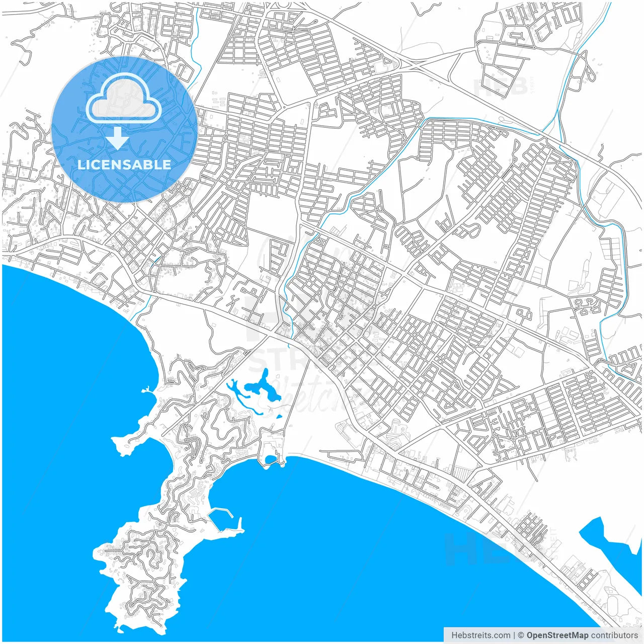 Manzanillo, Colima, Mexico, city map with high resolution roads.