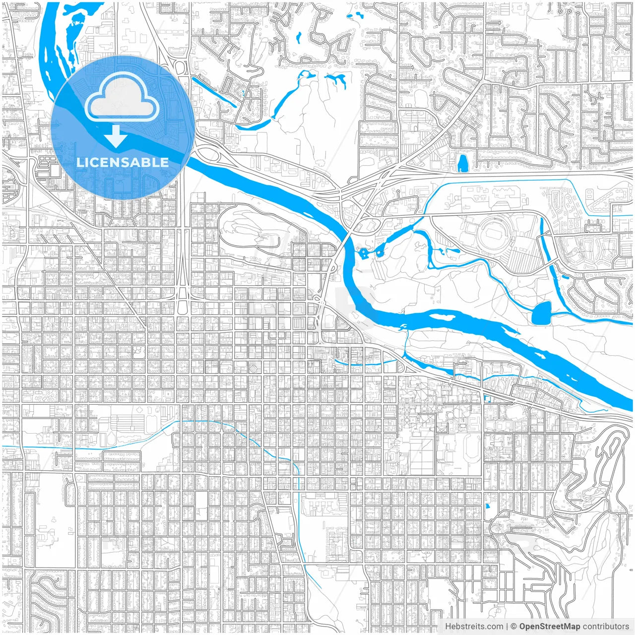 Eugene, Oregon, United States, city map with high resolution roads.