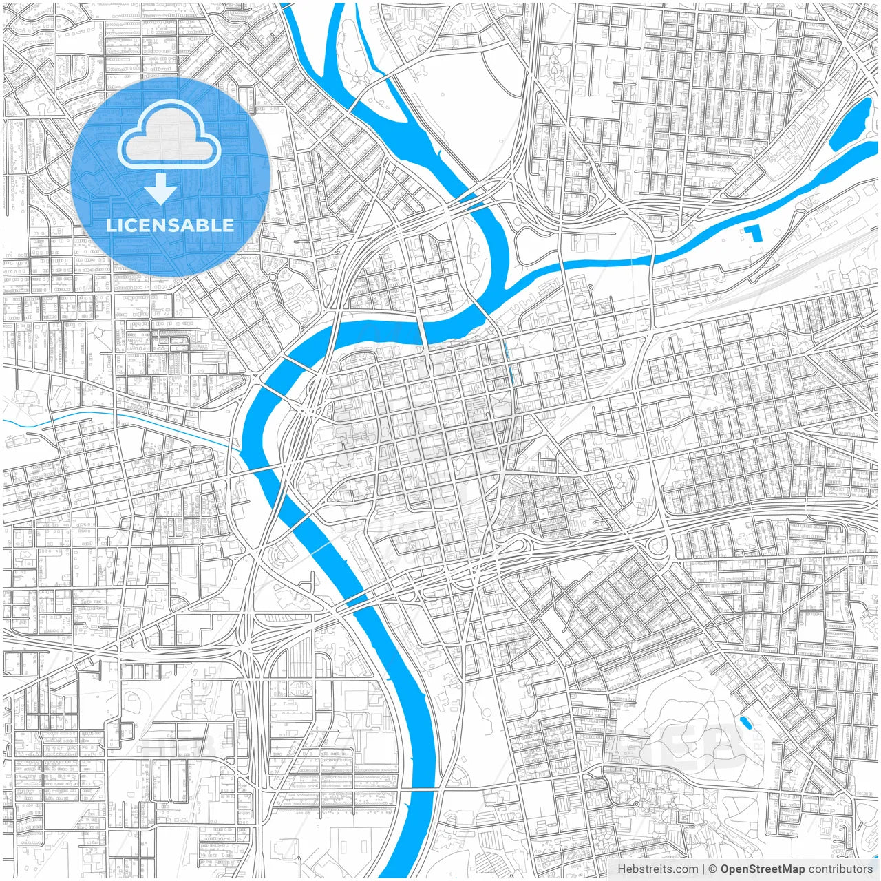 Dayton, Ohio, United States, city map with high resolution roads.