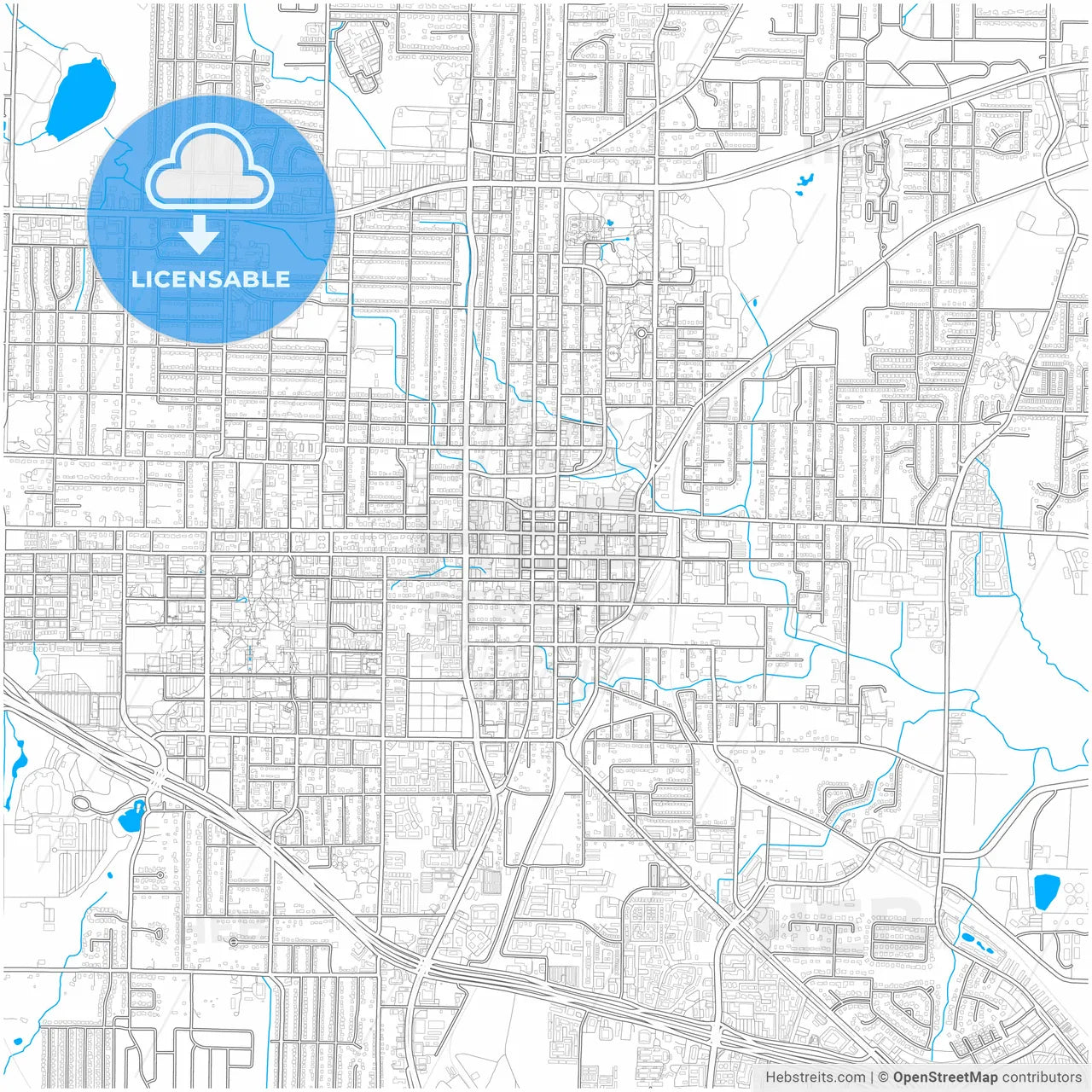 Denton, Texas, United States, city map with high resolution roads.