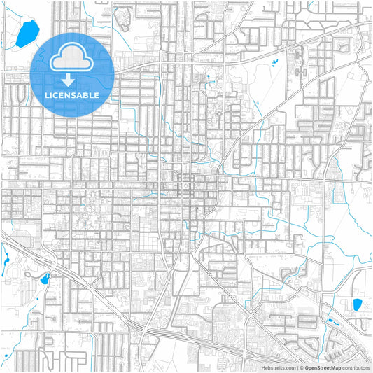 Denton, Texas, United States, city map with high resolution roads.