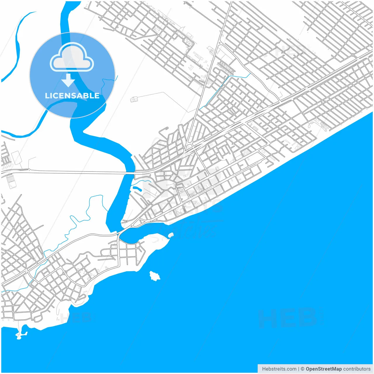 Itanhaem, Brazil, city map with high resolution roads.
