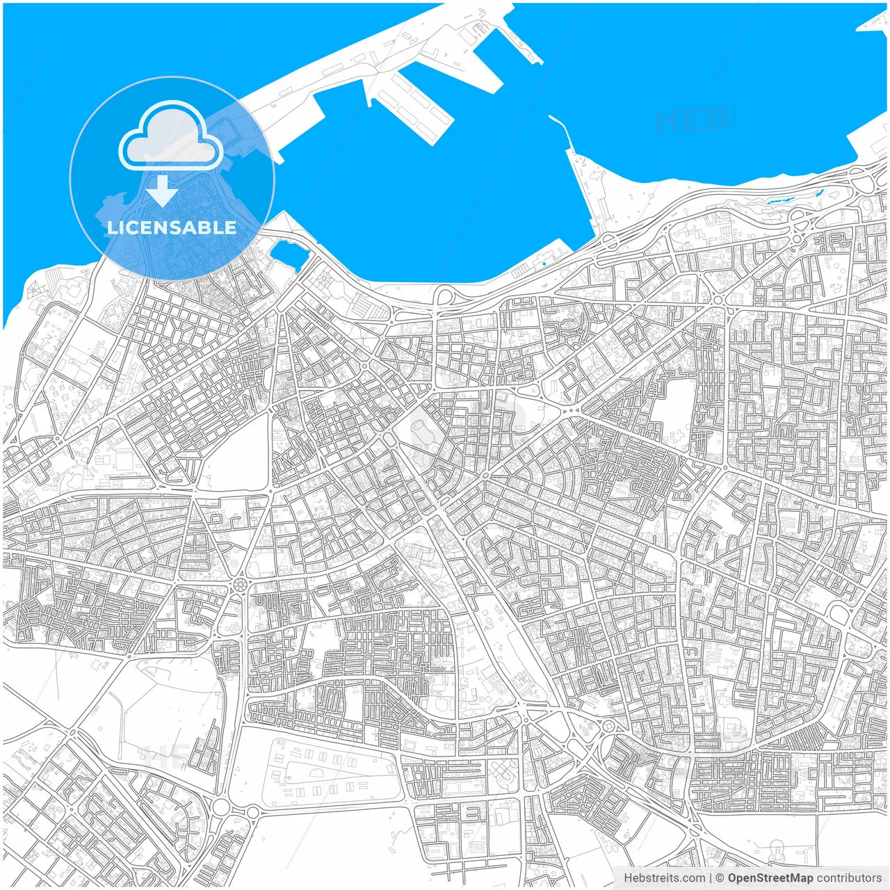 Tripoli, Libya, city map with high resolution roads.