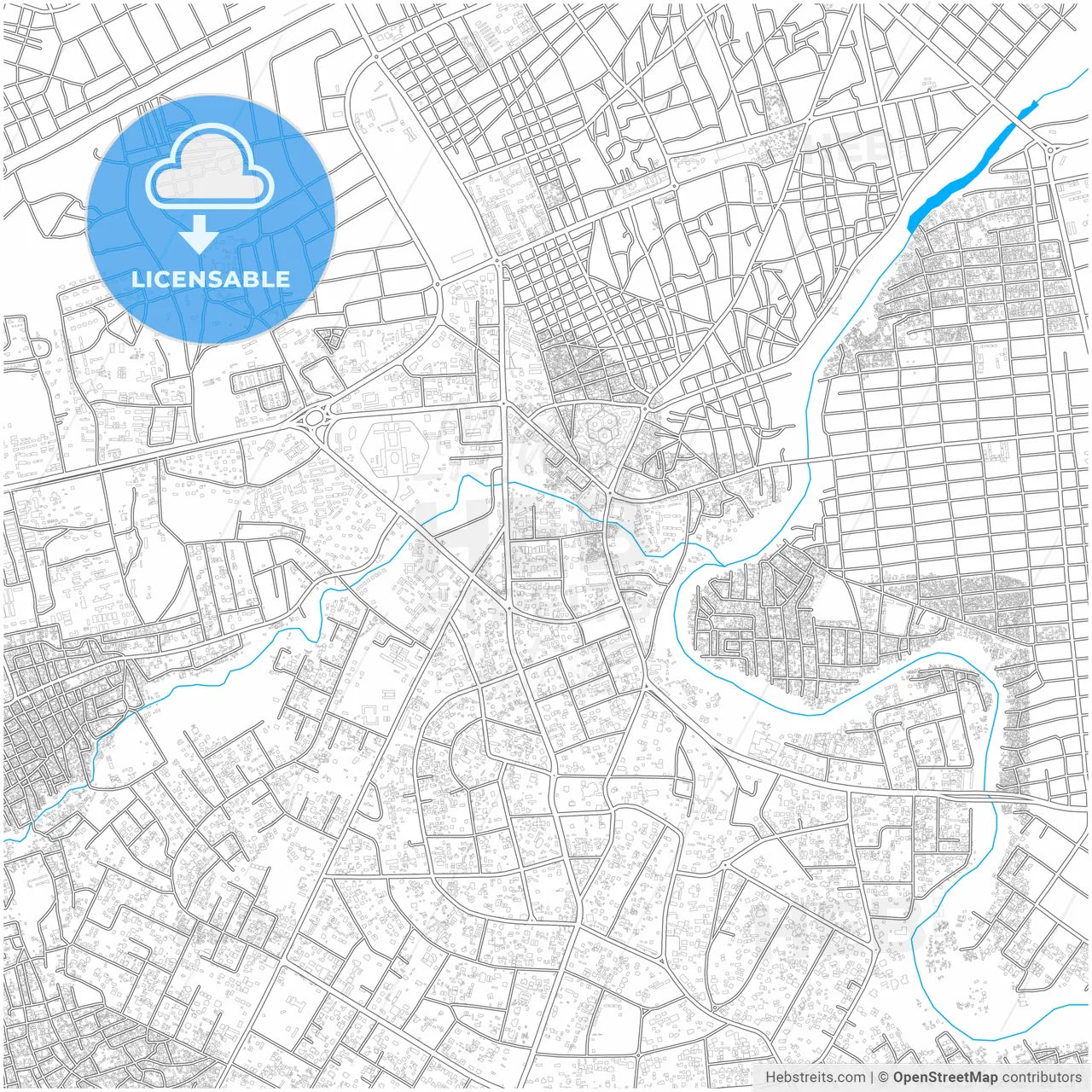 Maiduguri, Nigeria, city map with high resolution roads.