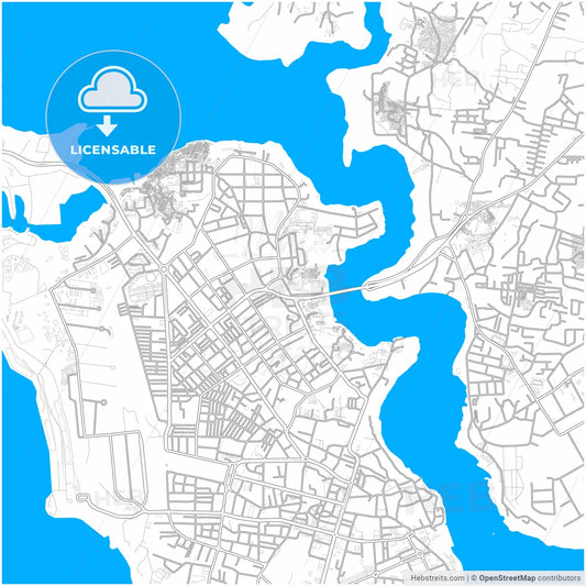 Mombasa, Kenya, city map with high resolution roads.