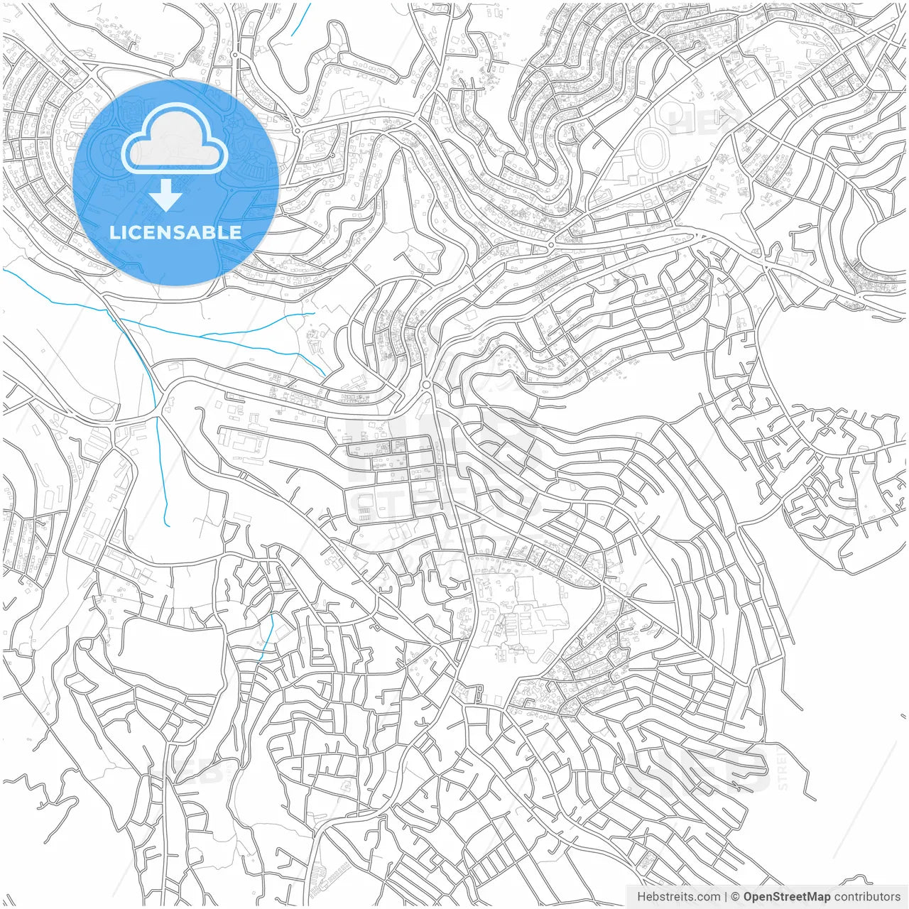 Kigali, Rwanda, city map with high resolution roads.