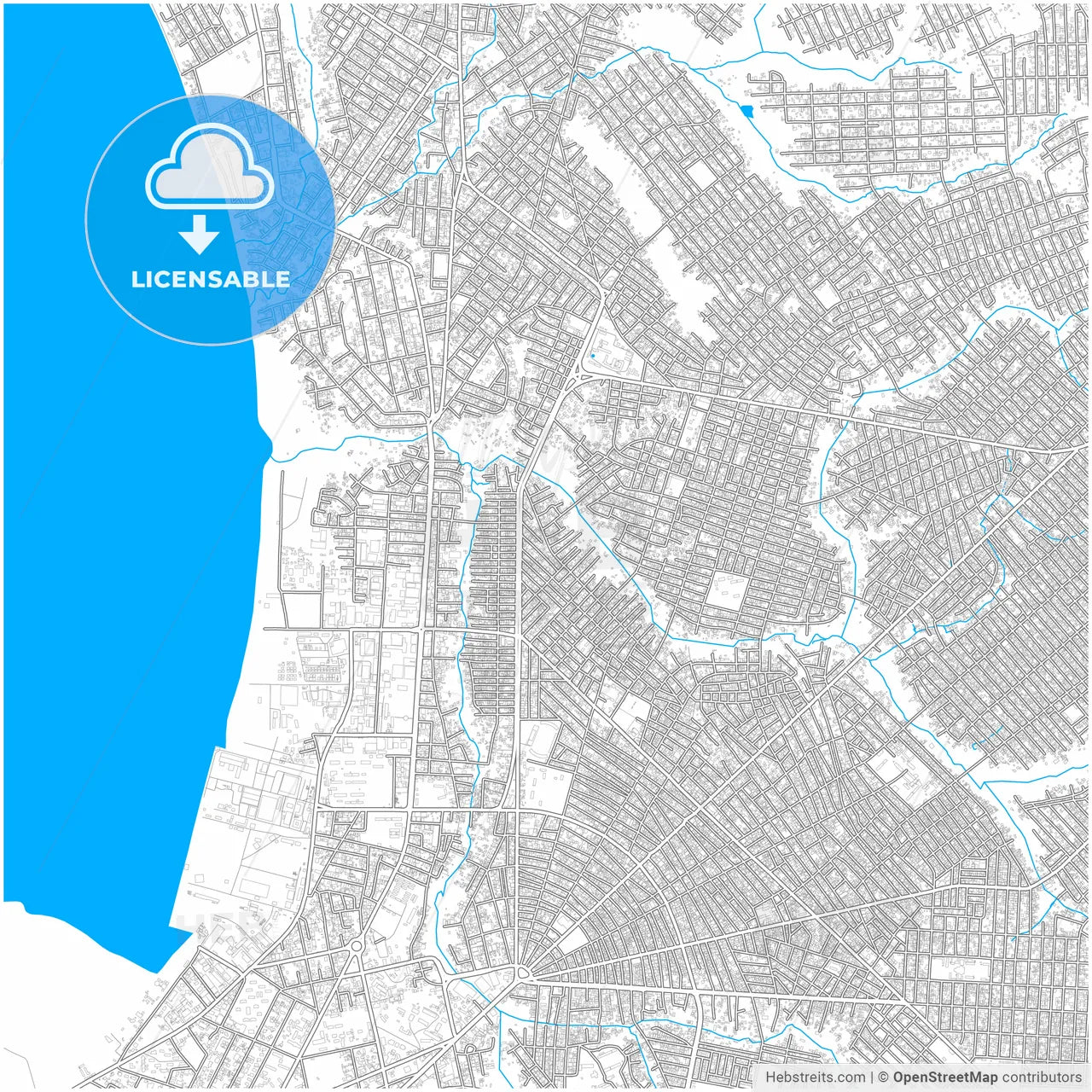 Pointe-Noire, Republic Of The Congo, city map with high resolution roads.