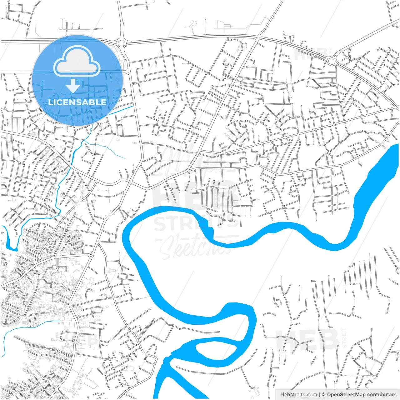 Warri, Nigeria, city map with high resolution roads.