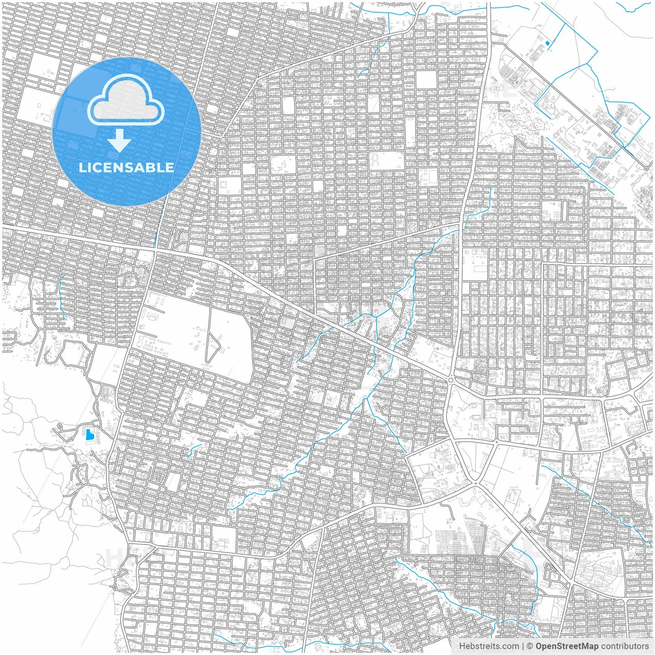 Juba, South Sudan, city map with high resolution roads.