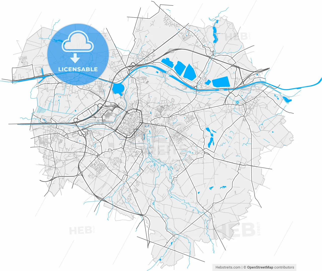 Mons, Hainaut, Belgium, high resolution vector map - Instant download PDF and JPG