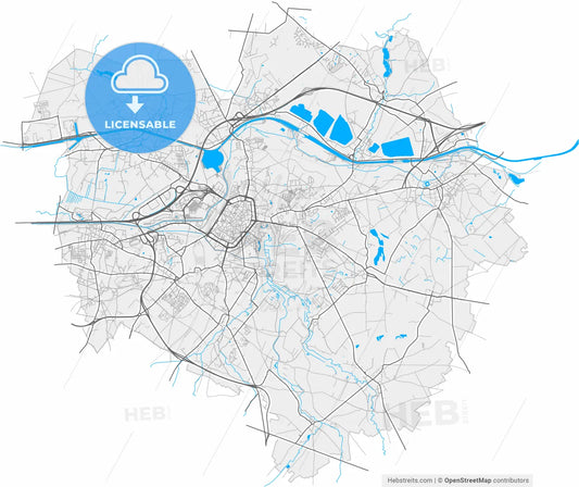 Mons, Hainaut, Belgium, high resolution vector map - Instant download PDF and JPG