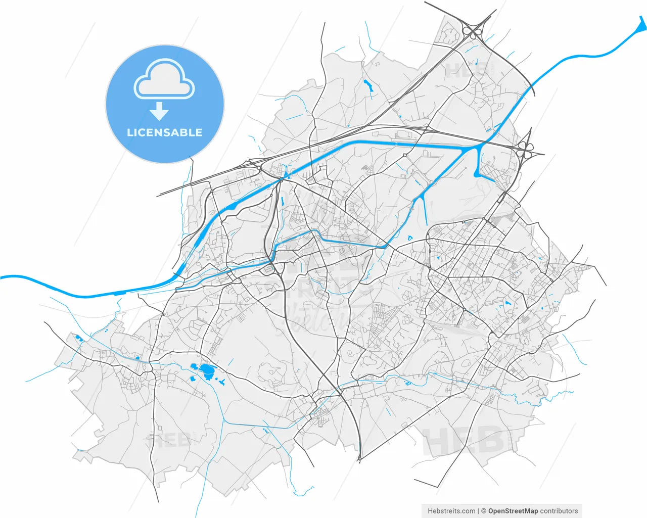La Louvière, Hainaut, Belgium, high resolution vector map - Instant download PDF and JPG