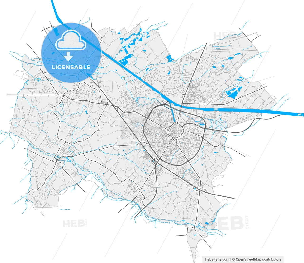 Hasselt, Limburg, Belgium, high resolution vector map - Instant download PDF and JPG