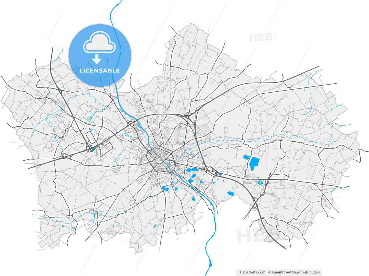 Tournai, Hainaut, Belgium, high resolution vector map - Instant download PDF and JPG