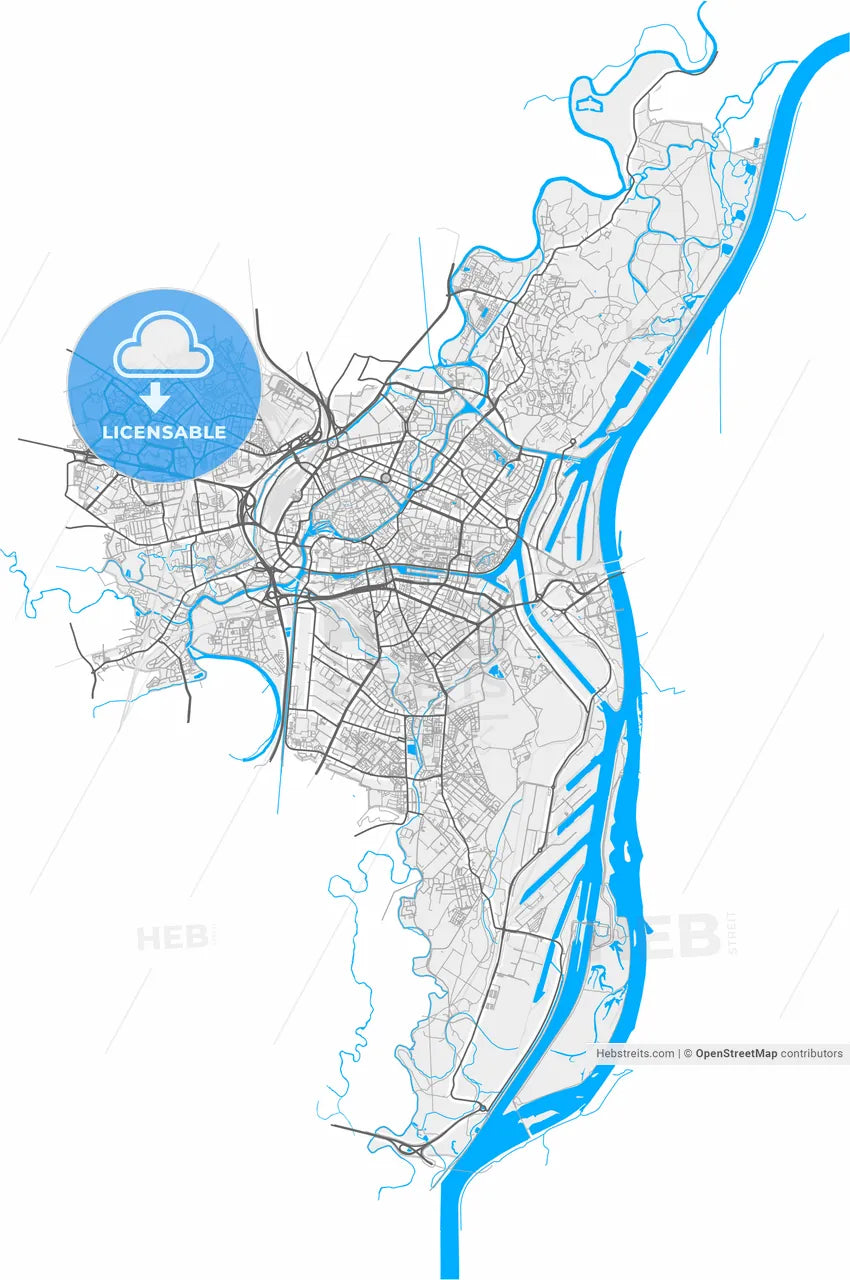 Strasbourg, Bas-Rhin, France, high resolution vector map - Instant download PDF and JPG