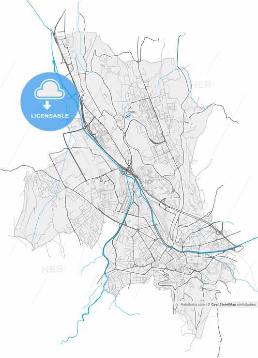 Chambéry, Savoie, France, high resolution vector map - Instant download PDF and JPG