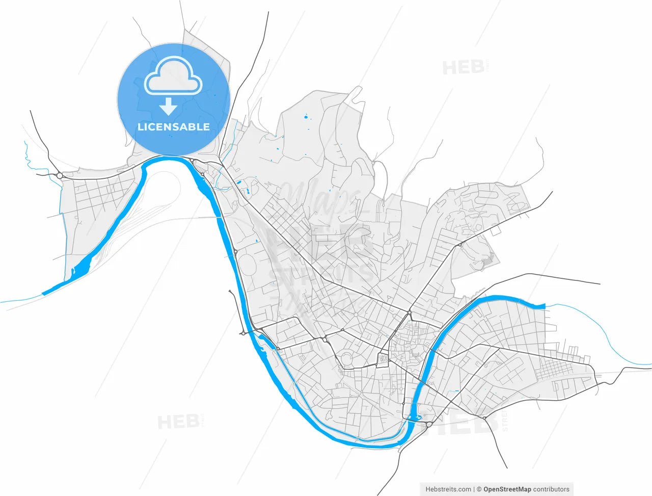 Périgueux, Dordogne, France, high resolution vector map - Instant download PDF and JPG