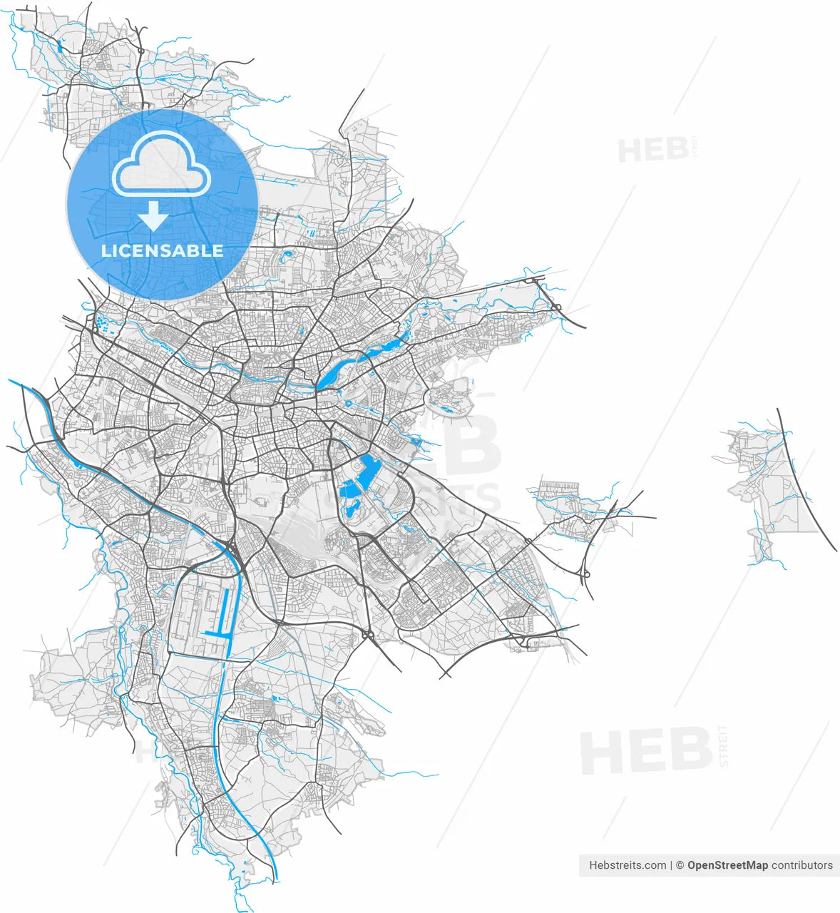 Nurnberg, Bavaria, Germany, high resolution vector map - Instant download PDF and JPG