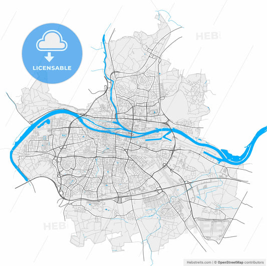 Regensburg, Bavaria, Germany, high resolution vector map - Instant download PDF and JPG
