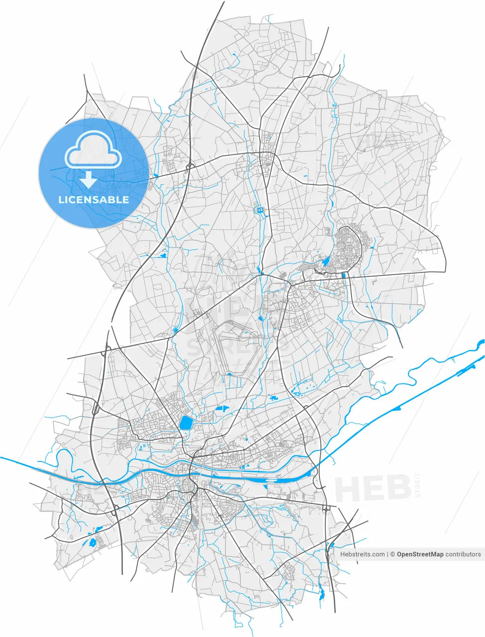 Dorsten, North Rhine-Westphalia, Germany, high resolution vector map - Instant download PDF and JPG