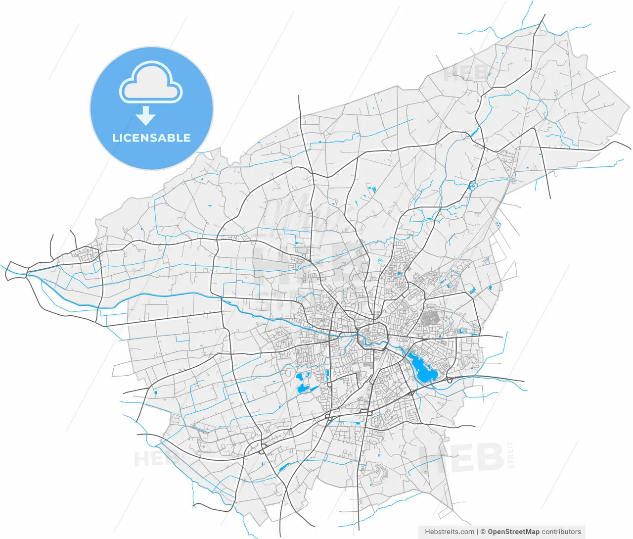 Bocholt, North Rhine-Westphalia, Germany, high resolution vector map - Instant download PDF and JPG