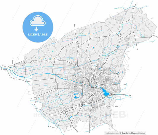 Bocholt, North Rhine-Westphalia, Germany, high resolution vector map - Instant download PDF and JPG