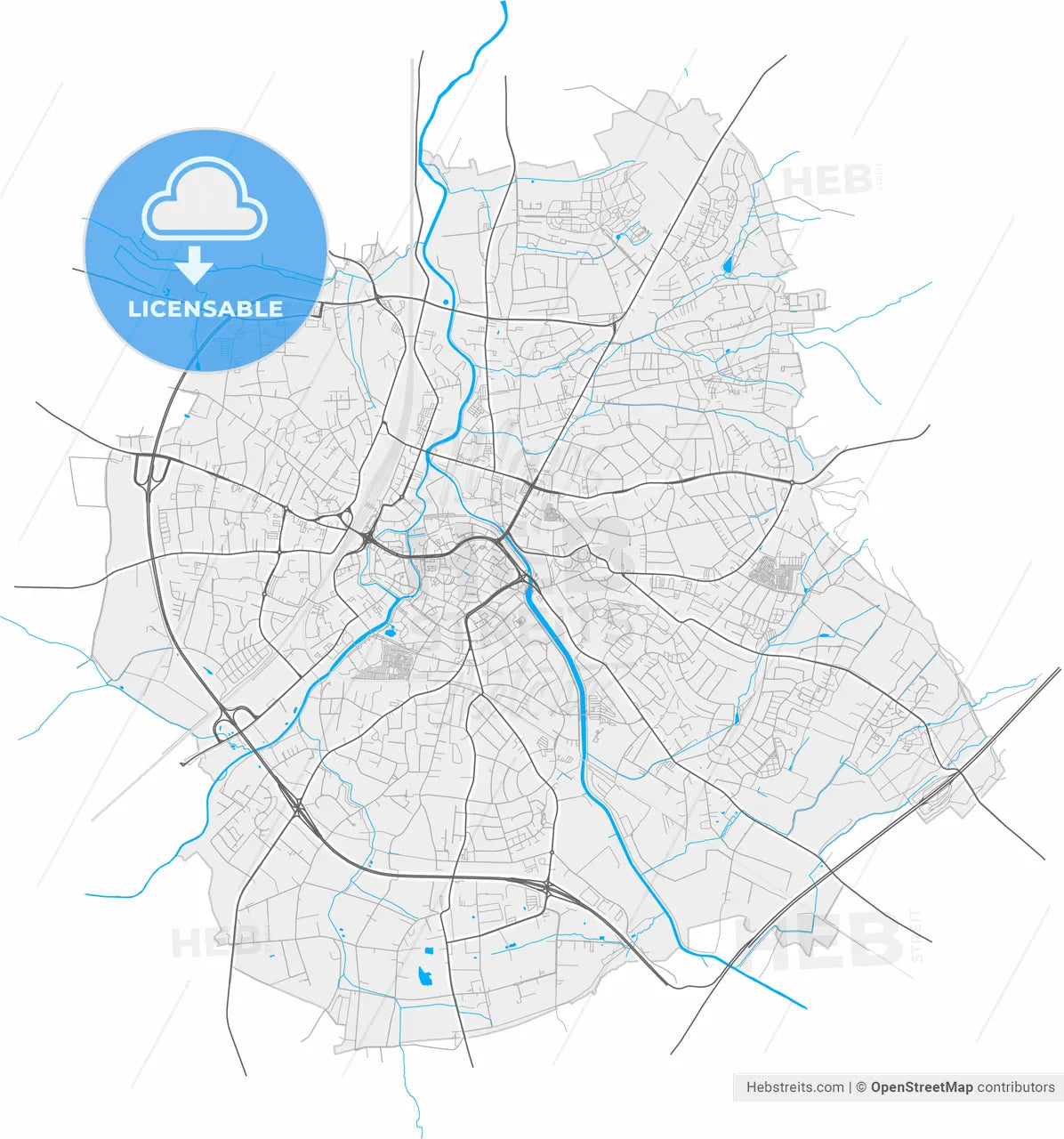 Herford, North Rhine-Westphalia, Germany, high resolution vector map - Instant download PDF and JPG