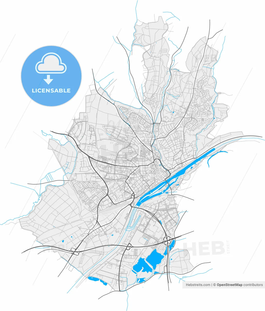 Schweinfurt, Bavaria, Germany, high resolution vector map - Instant download PDF and JPG