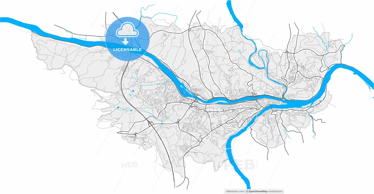 Passau, Bavaria, Germany, high resolution vector map - Instant download PDF and JPG