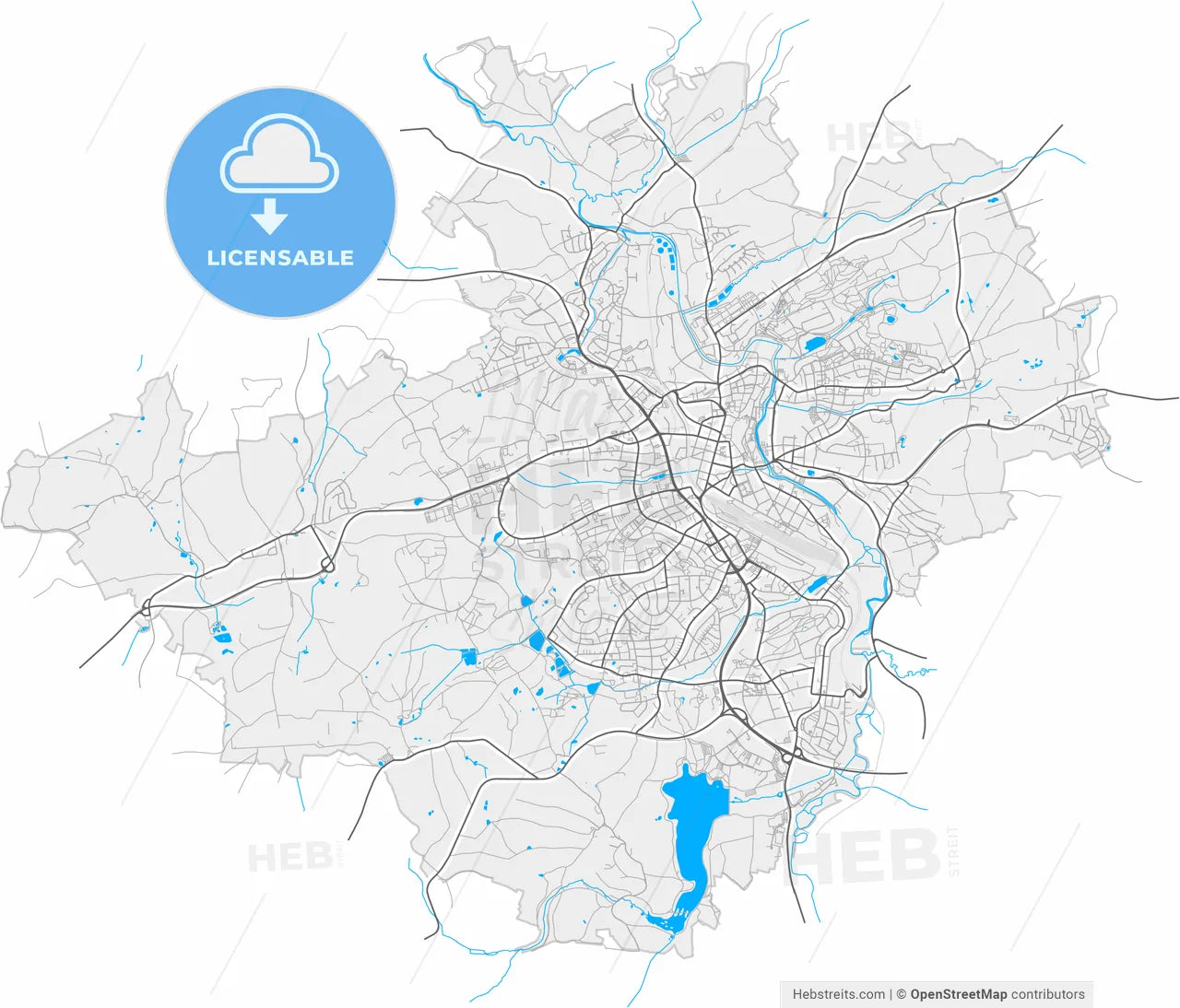 Hof, Bavaria, Germany, high resolution vector map - Instant download PDF and JPG