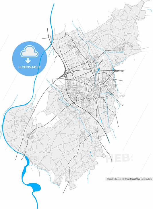 Memmingen, Bavaria, Germany, high resolution vector map - Instant download PDF and JPG