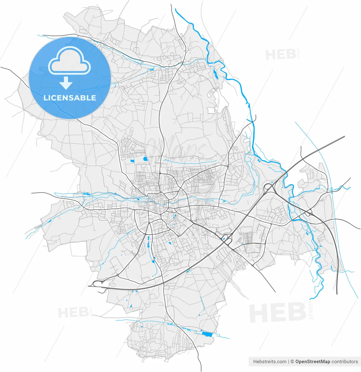 Schwabach, Bavaria, Germany, high resolution vector map - Instant download PDF and JPG