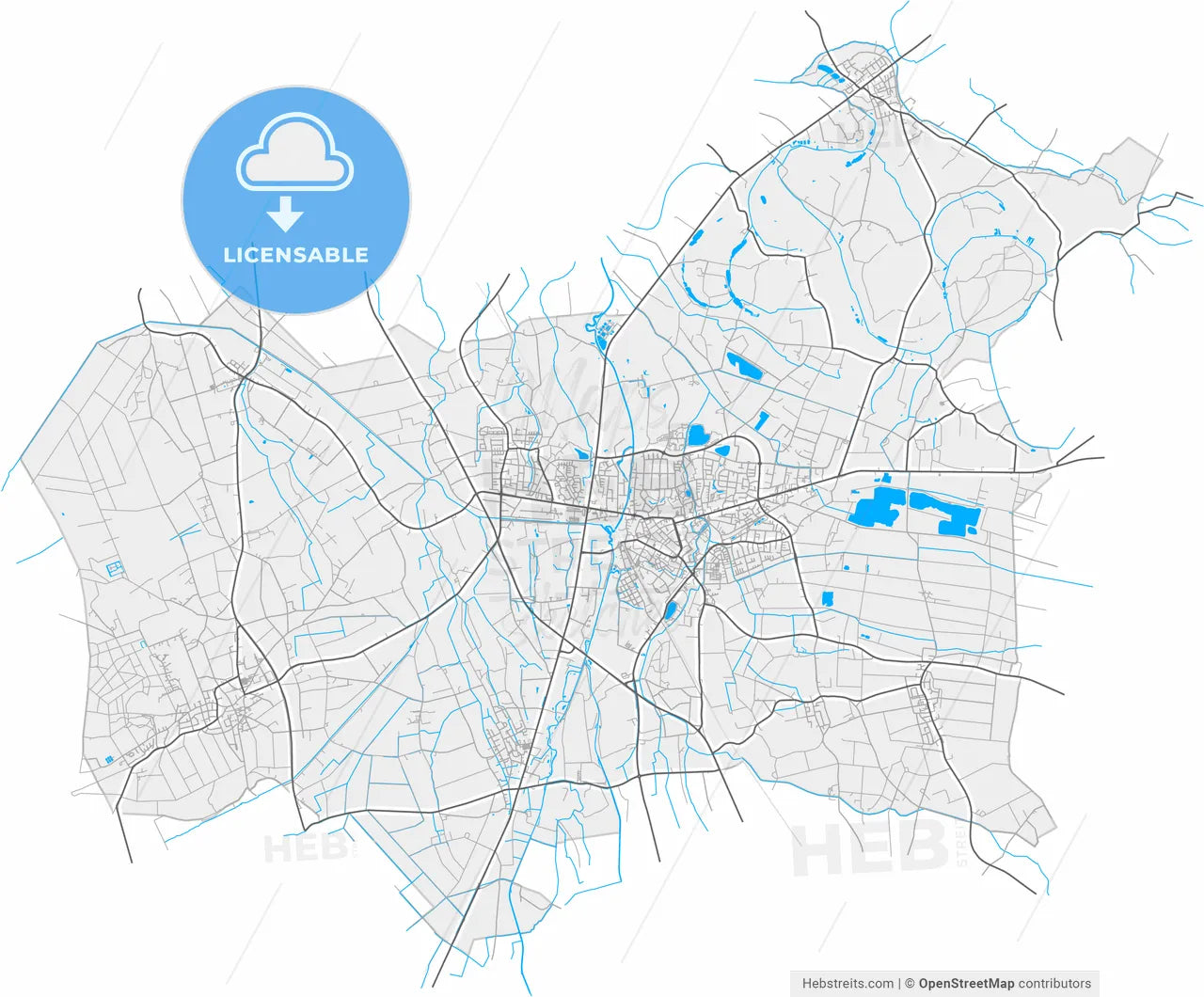 Geldern, North Rhine-Westphalia, Germany, high resolution vector map - Instant download PDF and JPG