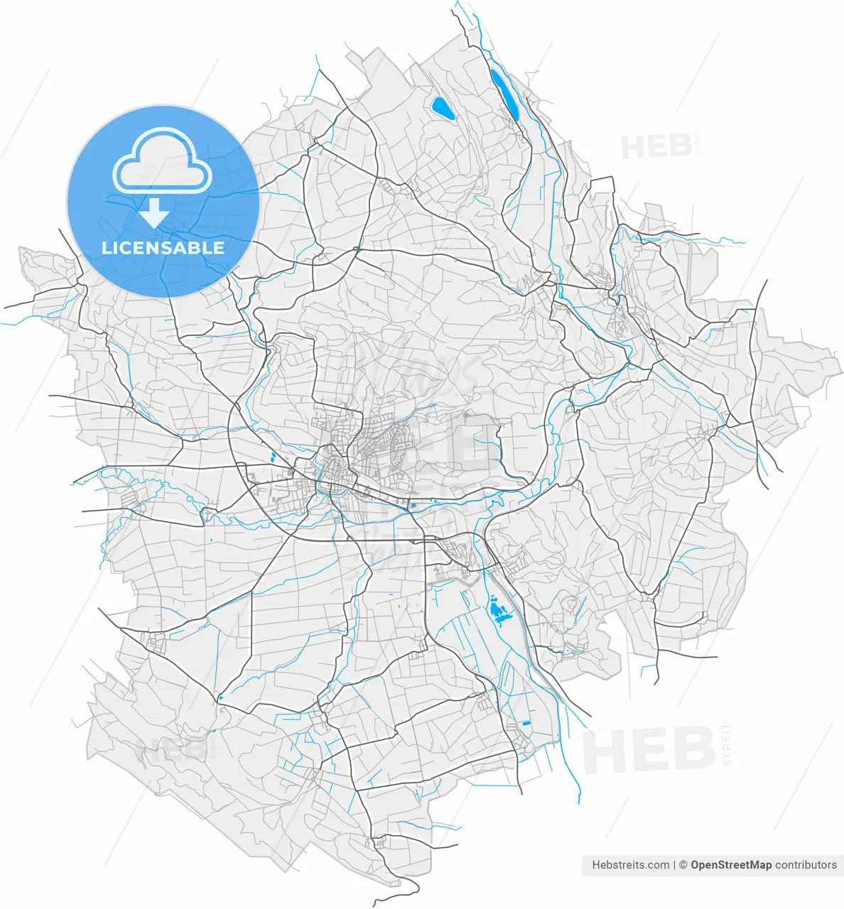 Einbeck, Lower Saxony, Germany, high resolution vector map - Instant download PDF and JPG
