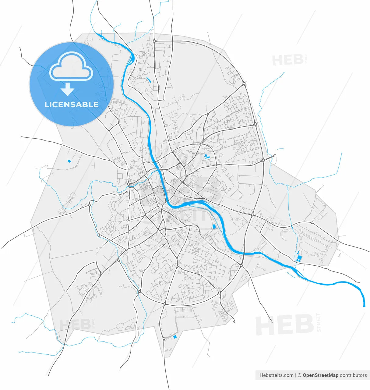 Kilkenny, County Kilkenny, Ireland, high resolution vector map - Instant download PDF and JPG