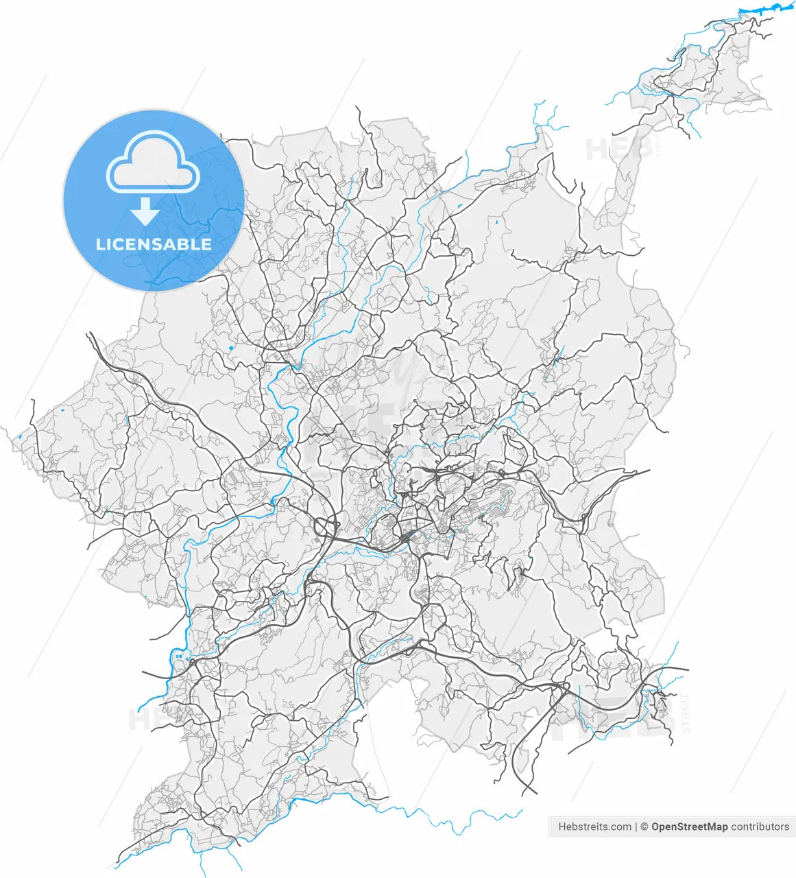 Guimarães, Braga, Portugal, high resolution vector map - Instant download PDF and JPG