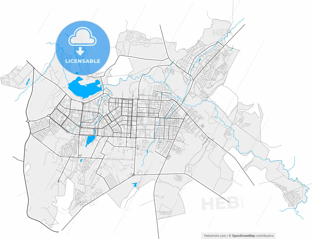 Almetyevsk, Republic of Tatarstan, Russia, high resolution vector map - Instant download PDF and JPG