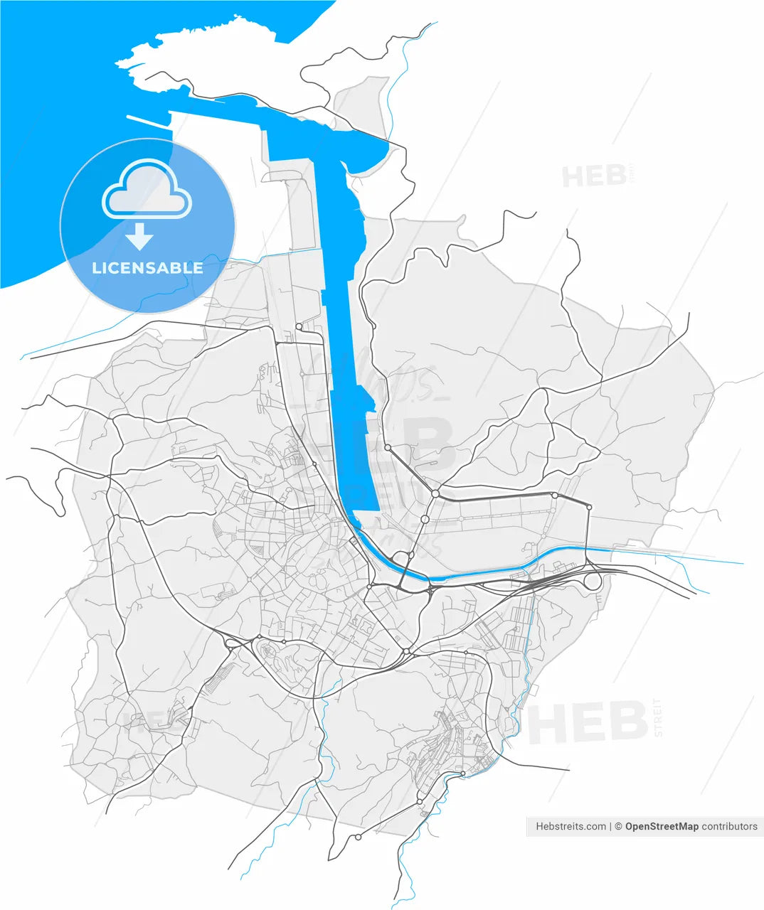 Avilés, Asturias, Spain, high resolution vector map - Instant download PDF and JPG